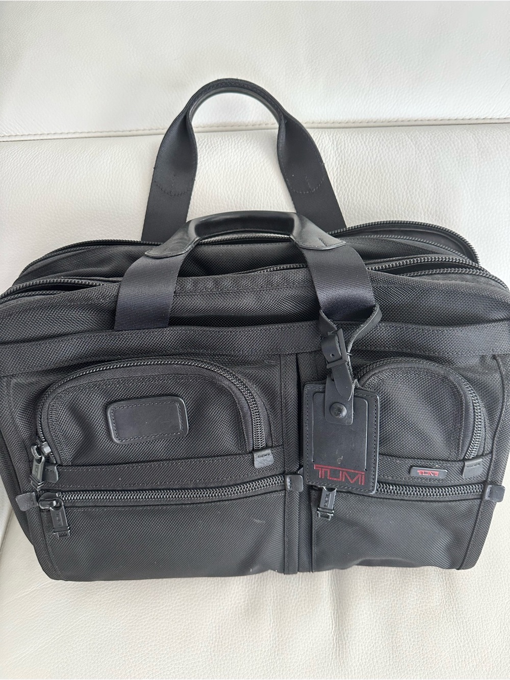 Tumi Black Nylon Briefcase with Red Logo Tag